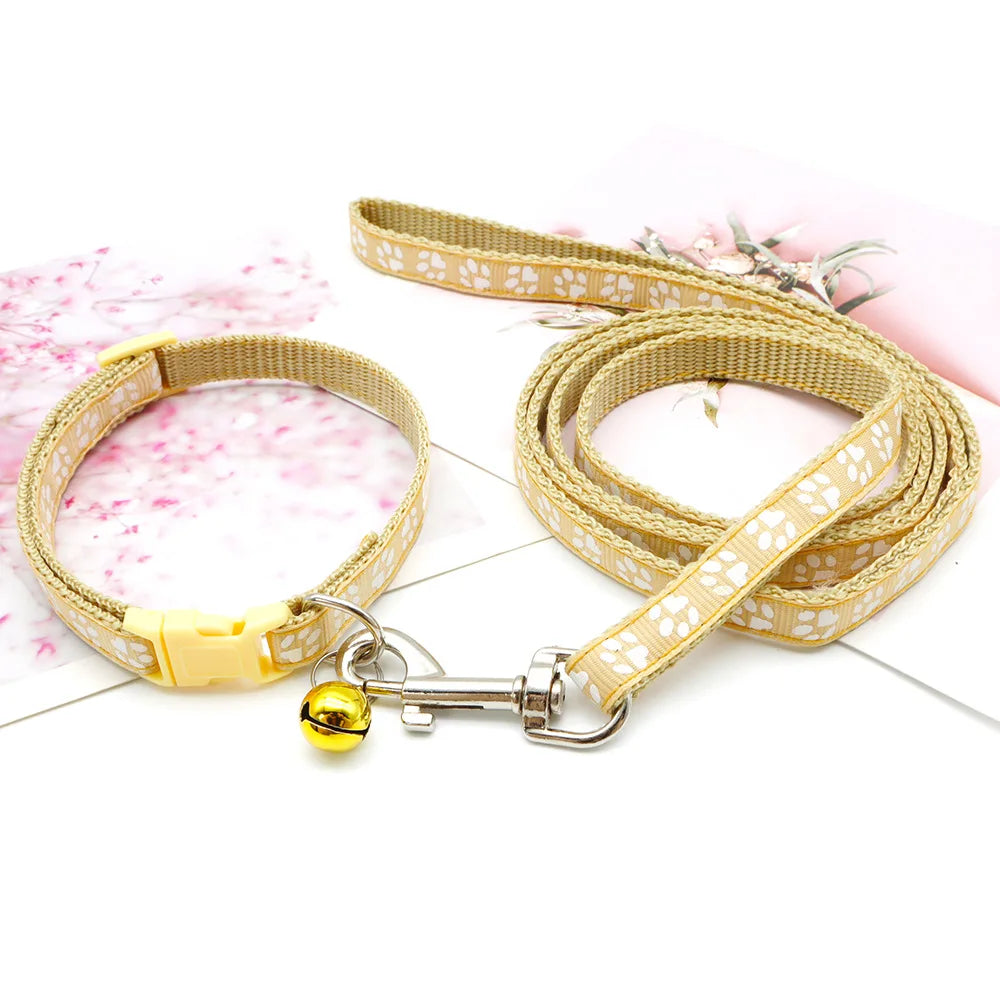 Halsband och koppel med tassmotiv