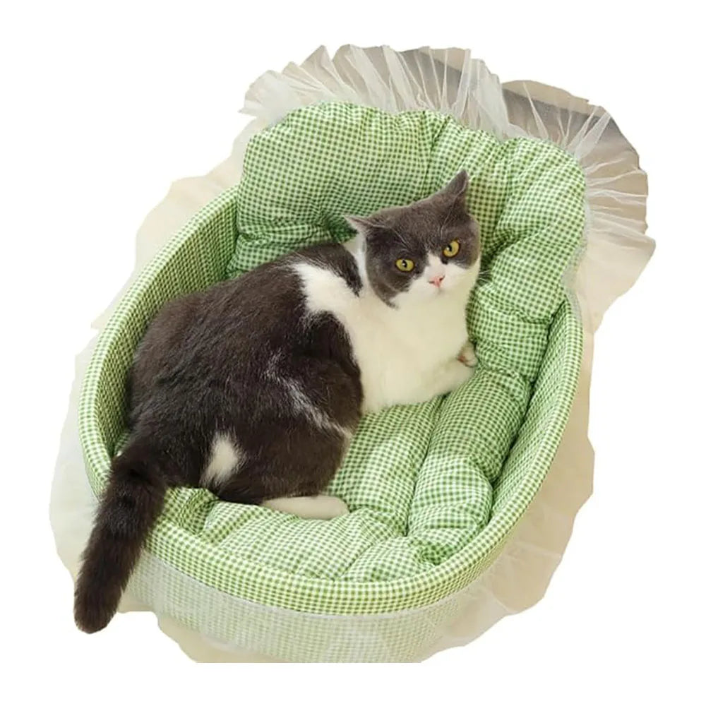Oval hundbädd med volang