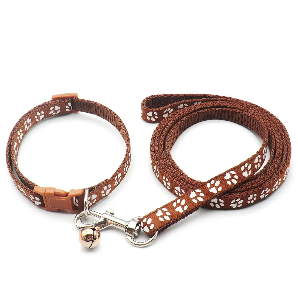 Halsband och koppel med tassmotiv